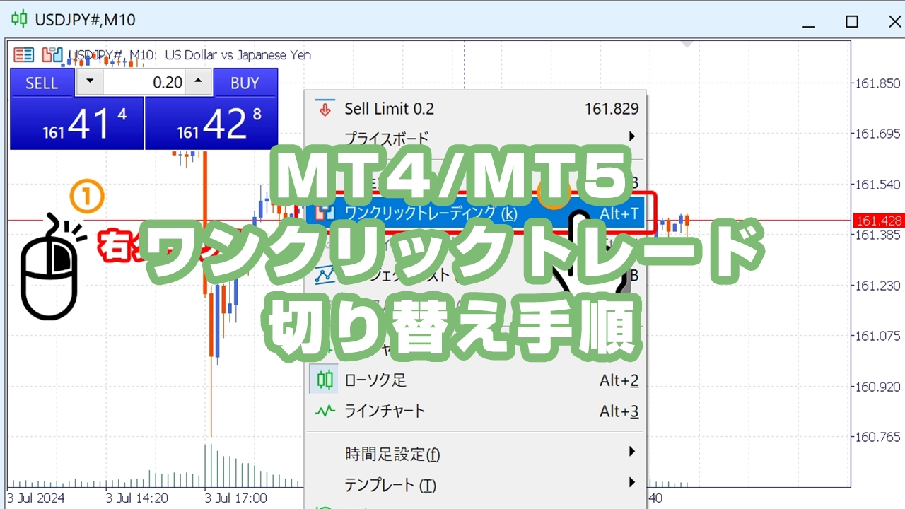 MT4/MT5でワンクリックトレードの表示と非表示を切り替える方法