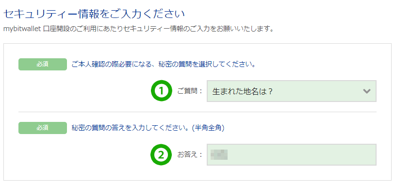 bitwallet口座開設フォーム入力例