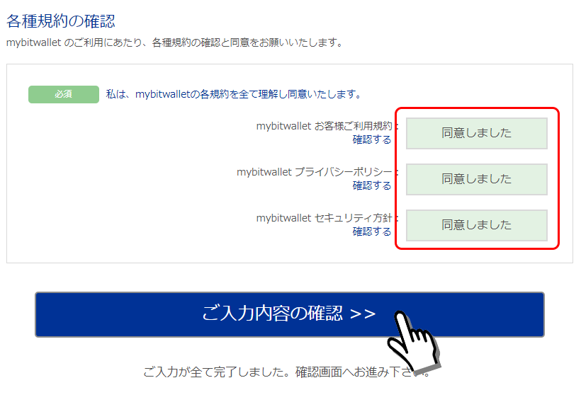 bitwallet口座開設フォーム入力例