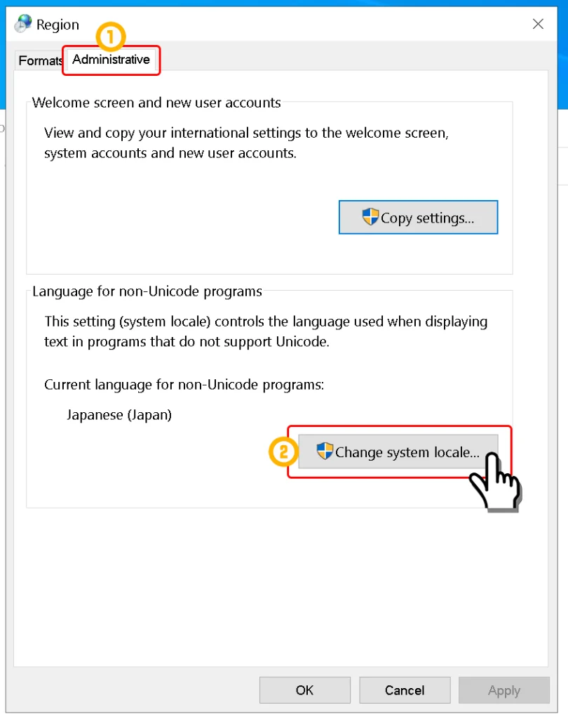 「Change system locale...」を選択