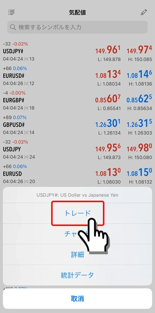 iPhone用MT4/MT5アプリでトレードをタッチ