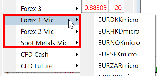 Micro口座の通貨ペア名