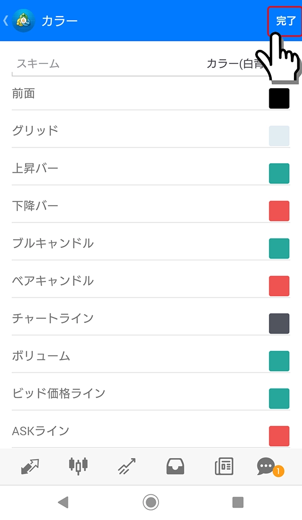 Android対応MT4でチャートの色変更手順3