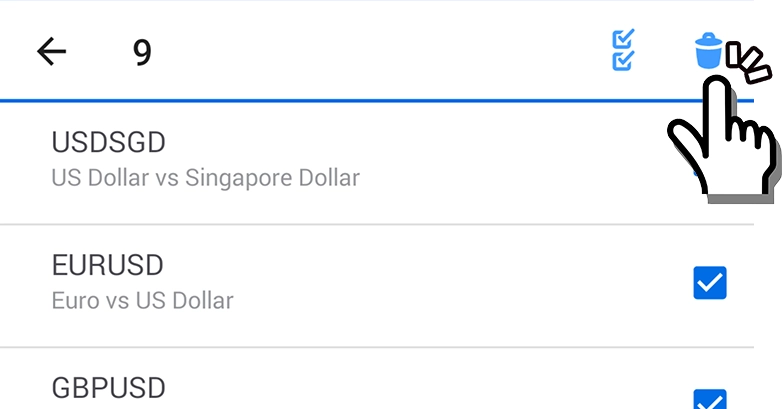 Android対応MT4の通貨ペア削除アイコン