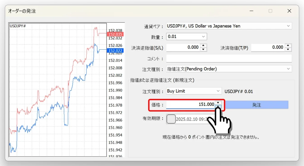 価格フォームにエントリー価格を入力