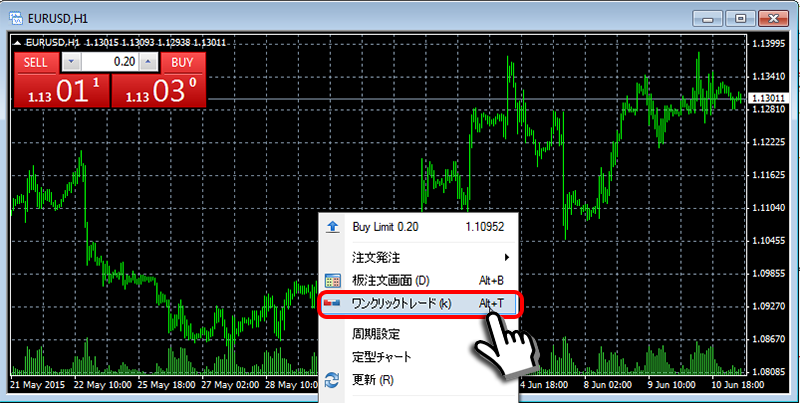 MT4のワンクリックトレード切り替え