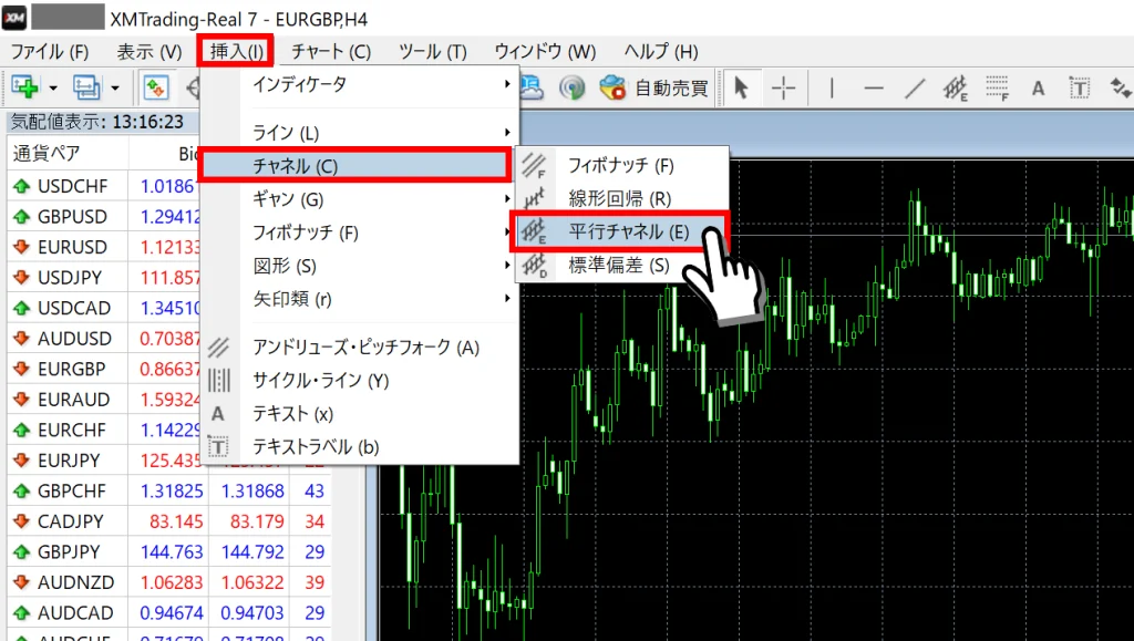 チャネルラインの表示手順