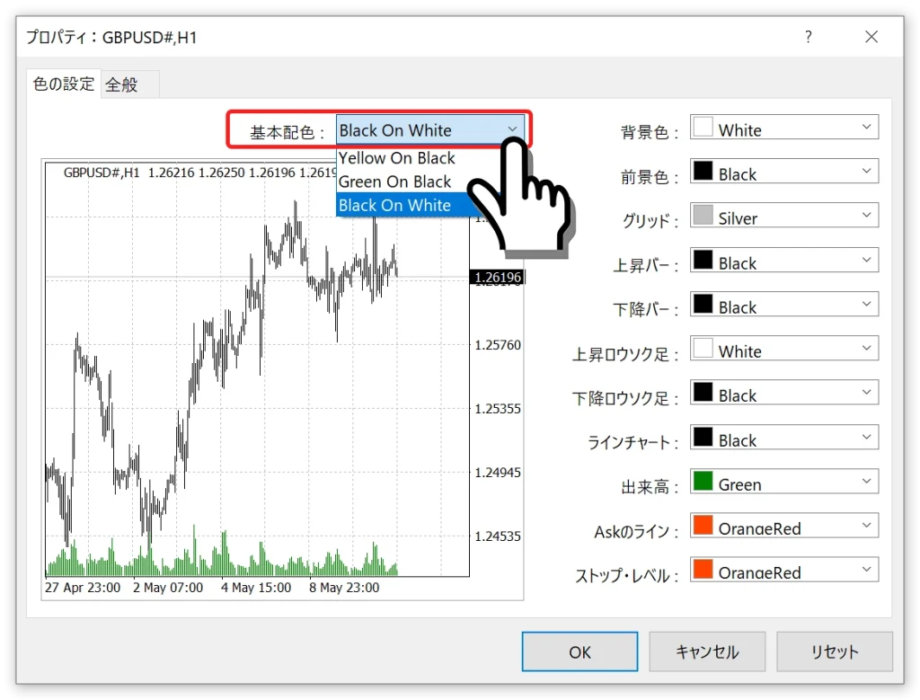 チャートの配色設定画面