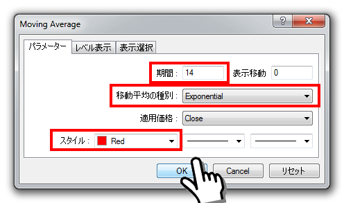 パソコン対応MT4でインジケーター表示手順2