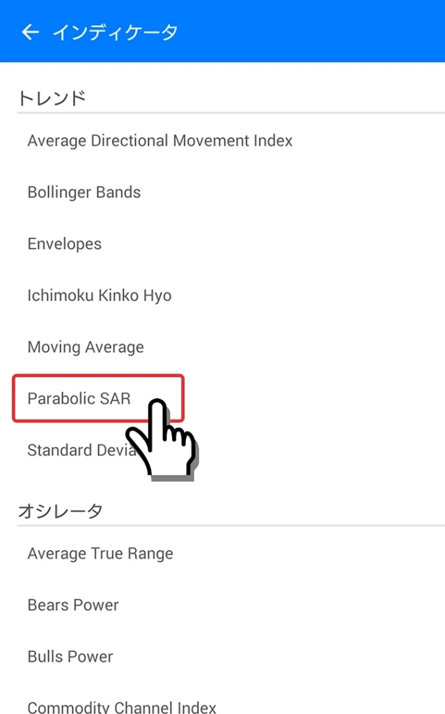 Parabolic SARを選択