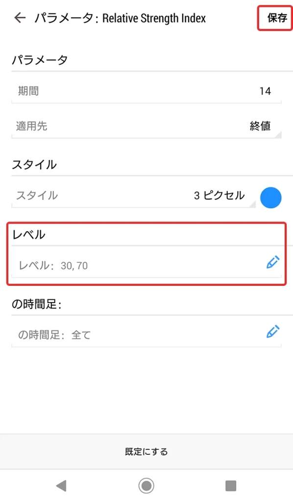 Relative Strength Indexの設定画面