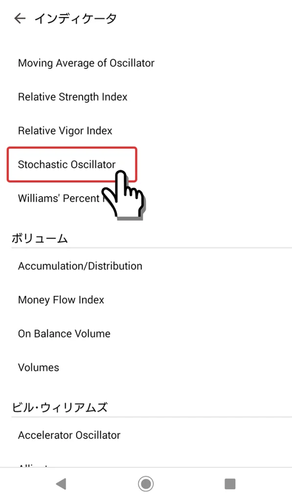 Stochastic Oscillatorを選択