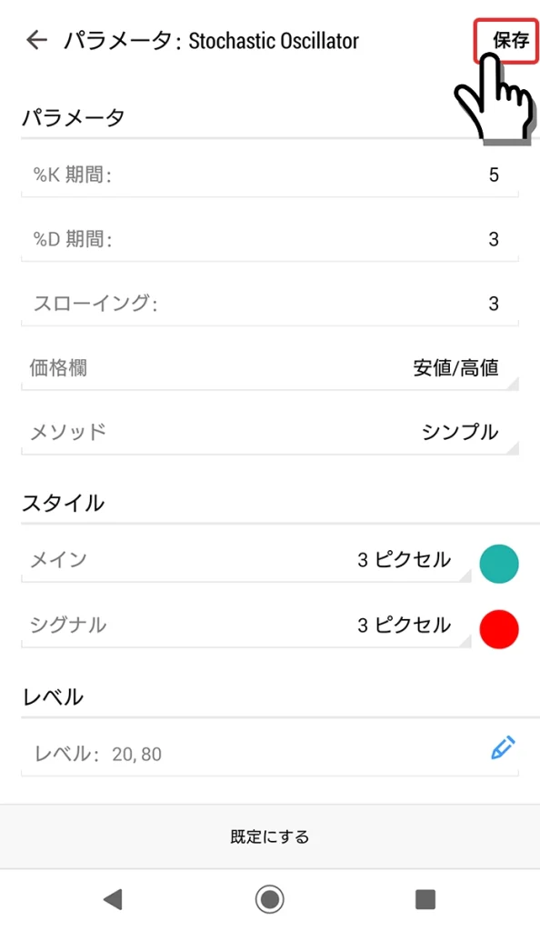 Stochastic Oscillatorの設定画面