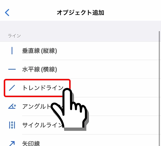 iPhone向けMT4/MT5のトレンドラインを選択
