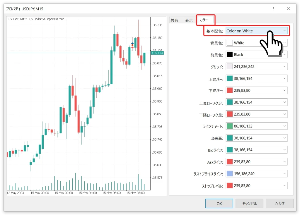 チャートの配色設定画面