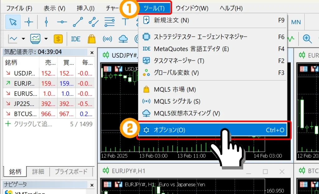 ツール→オプションを選択