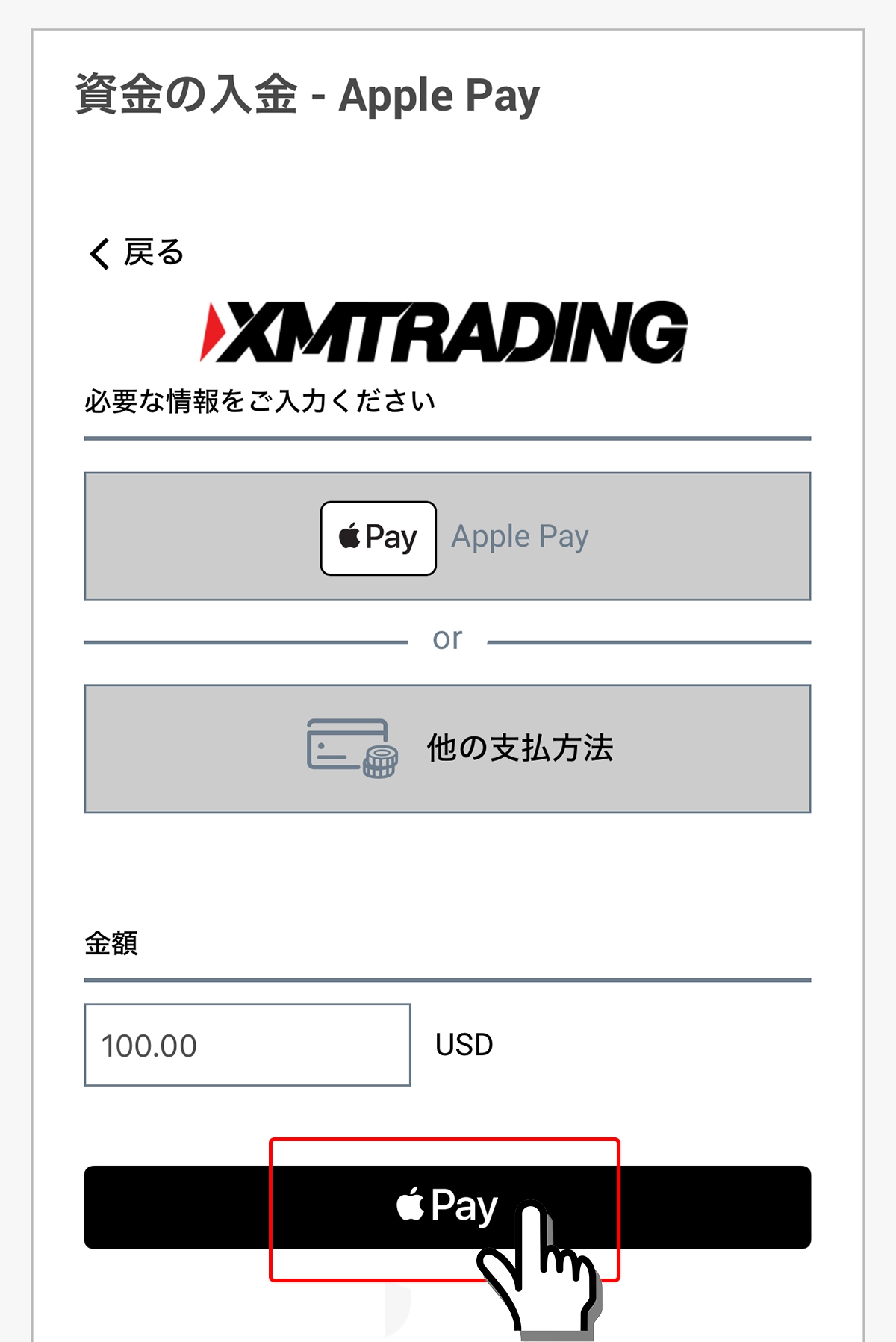 XMのApple Pay支払い画面